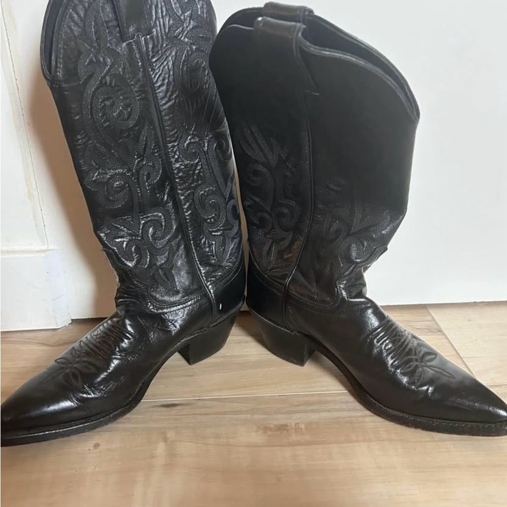 Justin Boots Black Embroidered Cowboy Boots